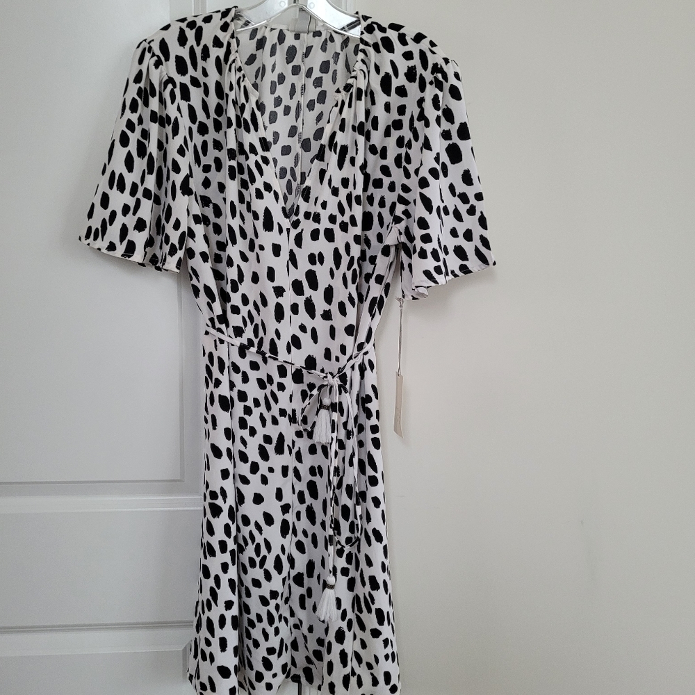 Black and white belted dress